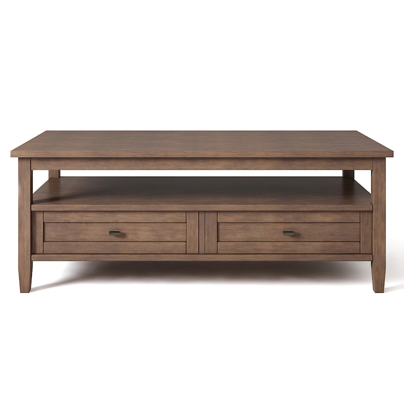 Transitional Solid Wood Coffee Table with 2 Drawers and Open Shelf, 48", Multi-Color