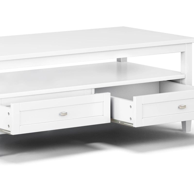 Transitional Solid Wood Coffee Table with 2 Drawers and Open Shelf, 48", Multi-Color