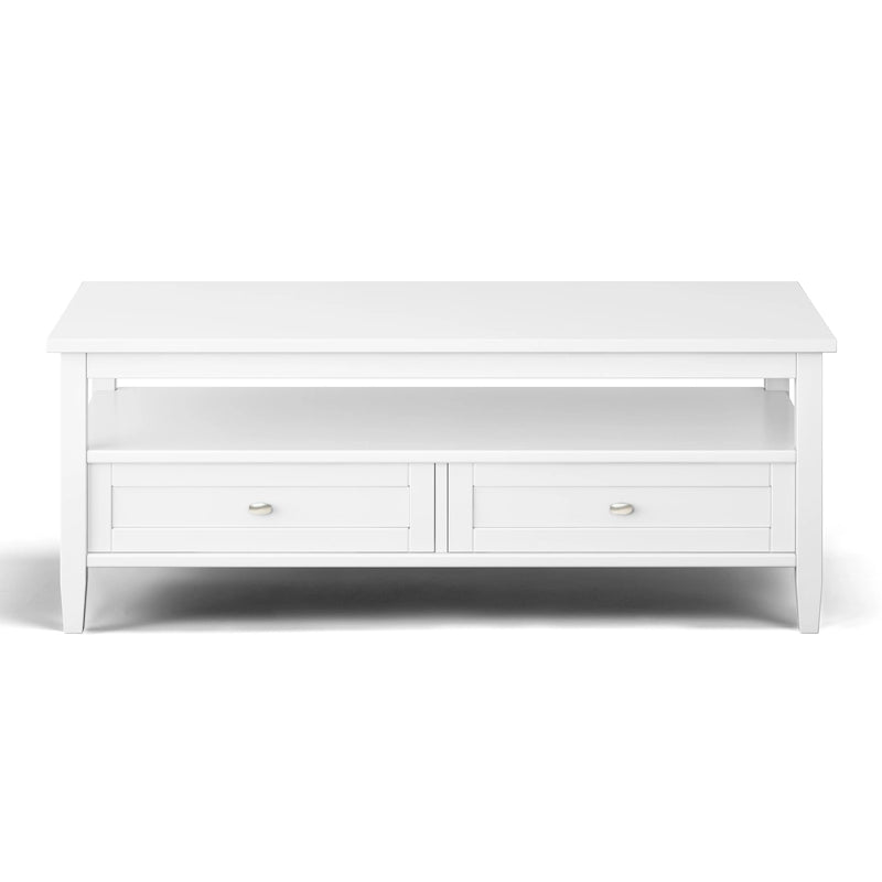 Transitional Solid Wood Coffee Table with 2 Drawers and Open Shelf, 48", Multi-Color