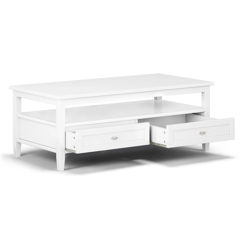 Transitional Solid Wood Coffee Table with 2 Drawers and Open Shelf, 48", Multi-Color