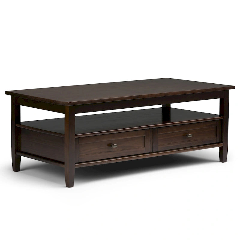 Transitional Solid Wood Coffee Table with 2 Drawers and Open Shelf, 48", Multi-Color