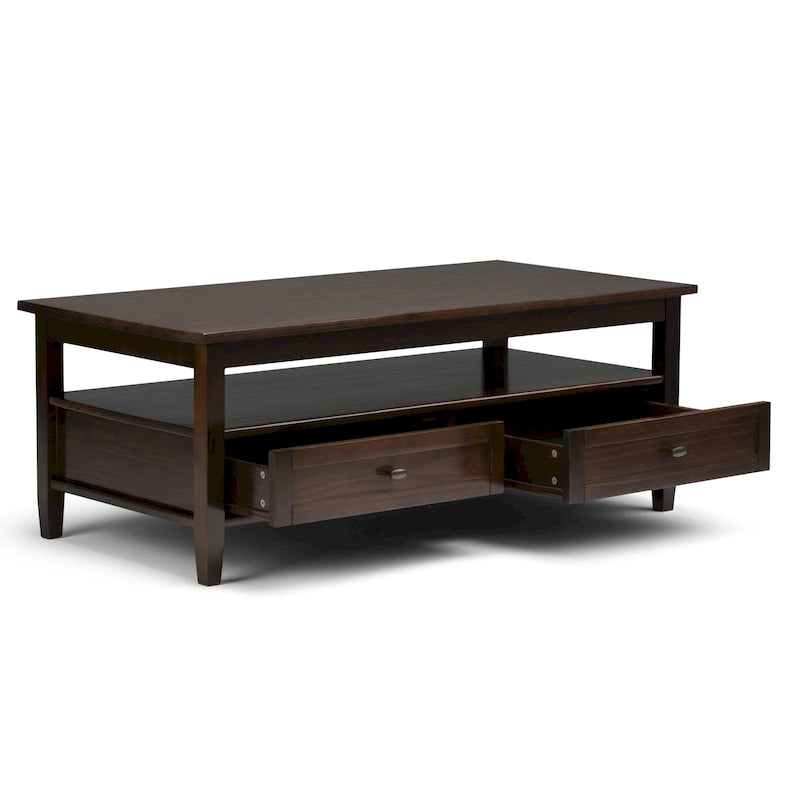 Transitional Solid Wood Coffee Table with 2 Drawers and Open Shelf, 48", Multi-Color