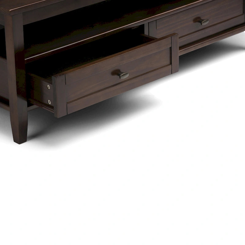 Transitional Solid Wood Coffee Table with 2 Drawers and Open Shelf, 48", Multi-Color