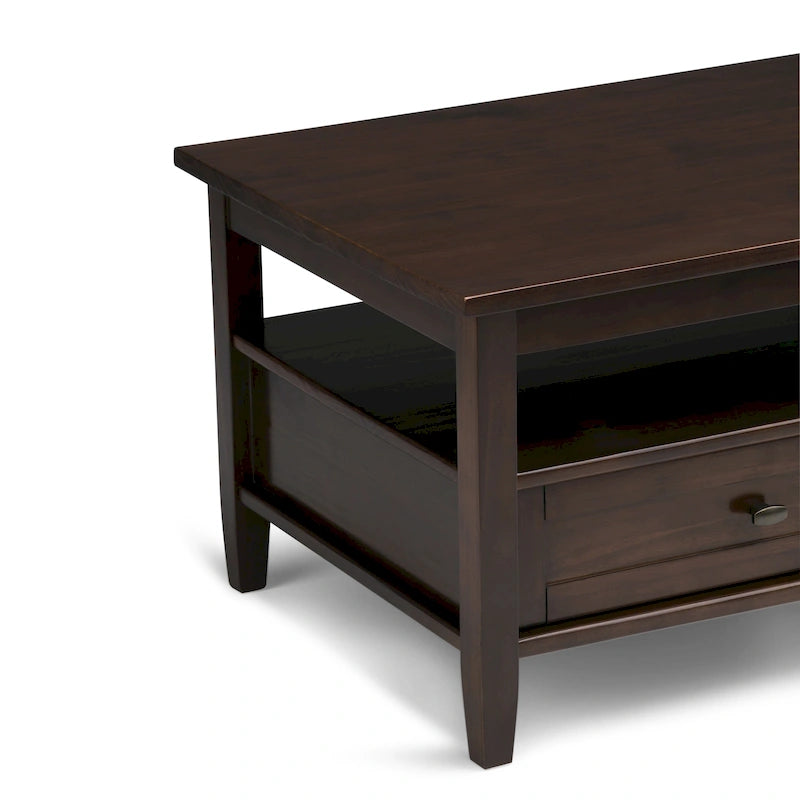 Transitional Solid Wood Coffee Table with 2 Drawers and Open Shelf, 48", Multi-Color