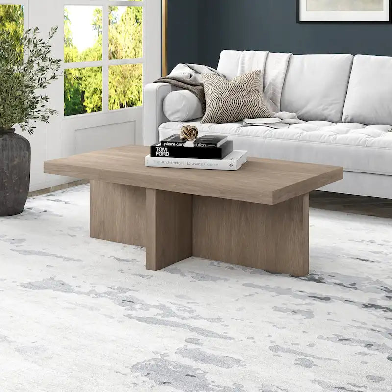 Scandinavian Rectangular MDF Coffee Table with X-Base and Leveling Feet, Multi-Color
