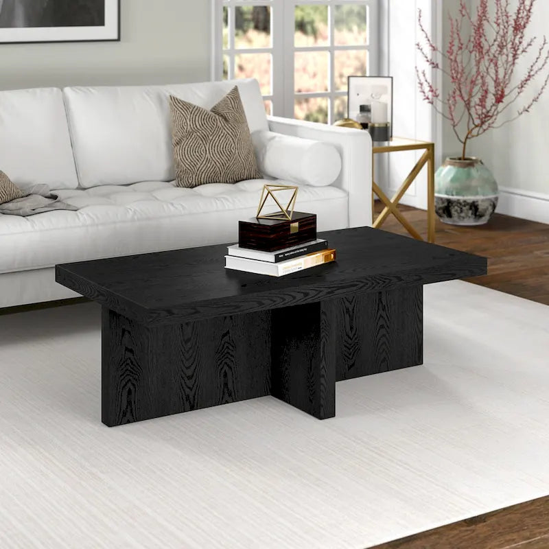 Scandinavian Rectangular MDF Coffee Table with X-Base and Leveling Feet, Multi-Color