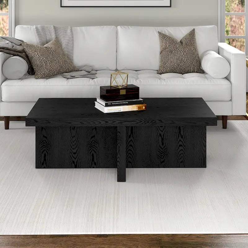 Scandinavian Rectangular MDF Coffee Table with X-Base and Leveling Feet, Multi-Color