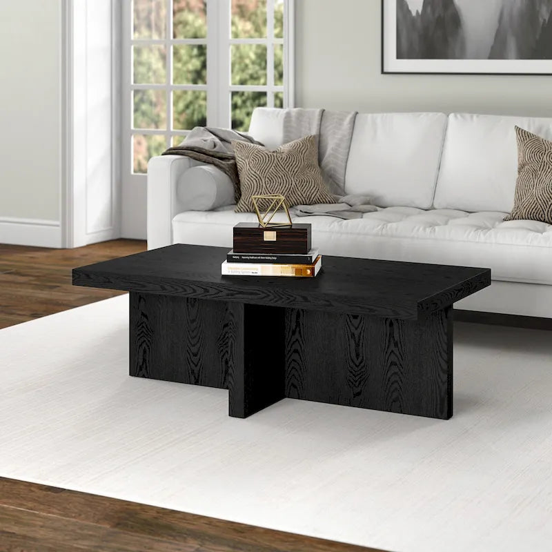 Scandinavian Rectangular MDF Coffee Table with X-Base and Leveling Feet, Multi-Color