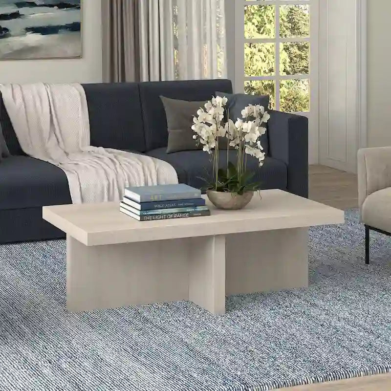 Scandinavian Rectangular MDF Coffee Table with X-Base and Leveling Feet, Multi-Color
