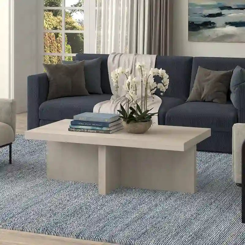 Scandinavian Rectangular MDF Coffee Table with X-Base and Leveling Feet, Multi-Color