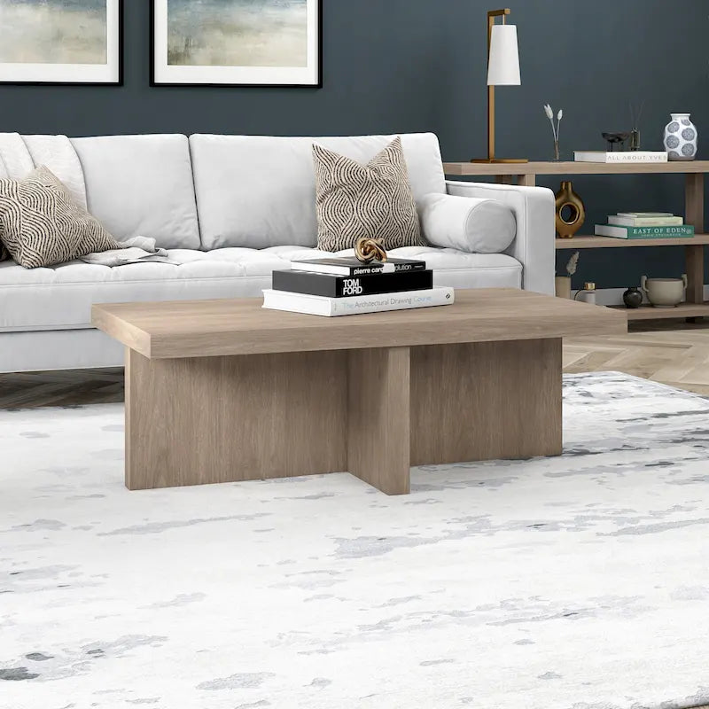 Scandinavian Rectangular MDF Coffee Table with X-Base and Leveling Feet, Multi-Color