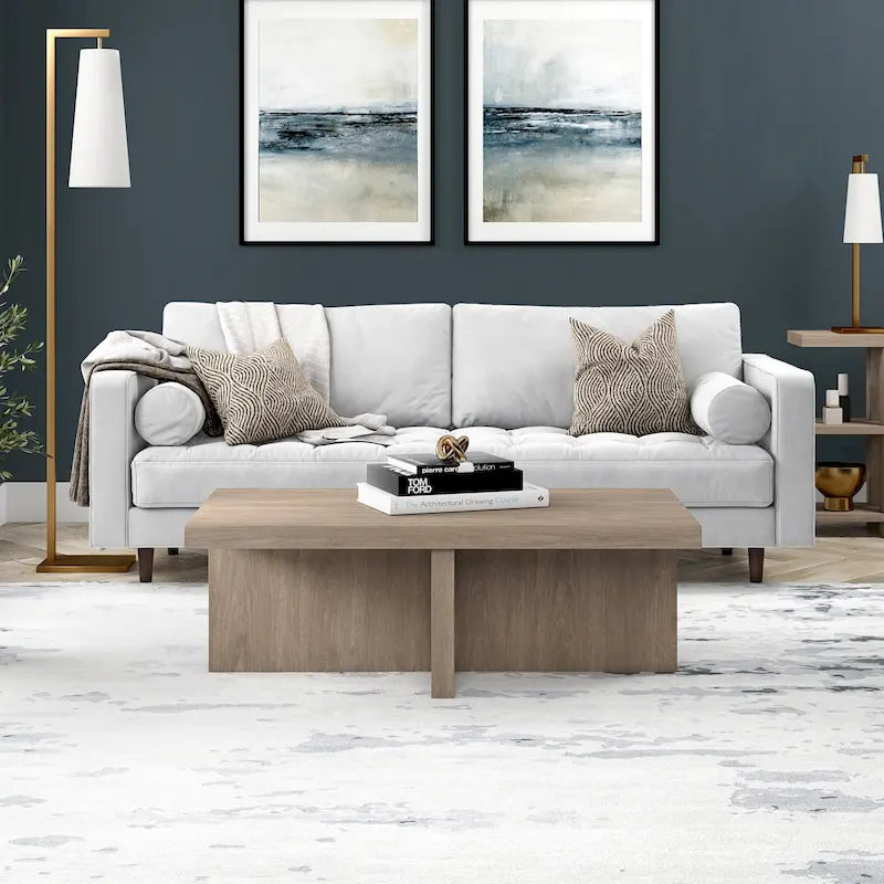 Scandinavian Rectangular MDF Coffee Table with X-Base and Leveling Feet, Multi-Color