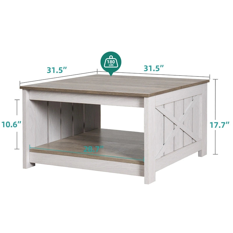 Modern Rustic Square Wood Coffee Table with Storage, Multi-Color