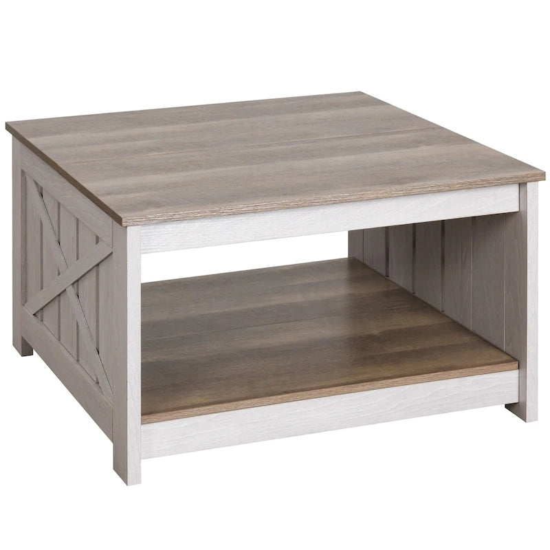 Modern Rustic Square Wood Coffee Table with Storage, Multi-Color
