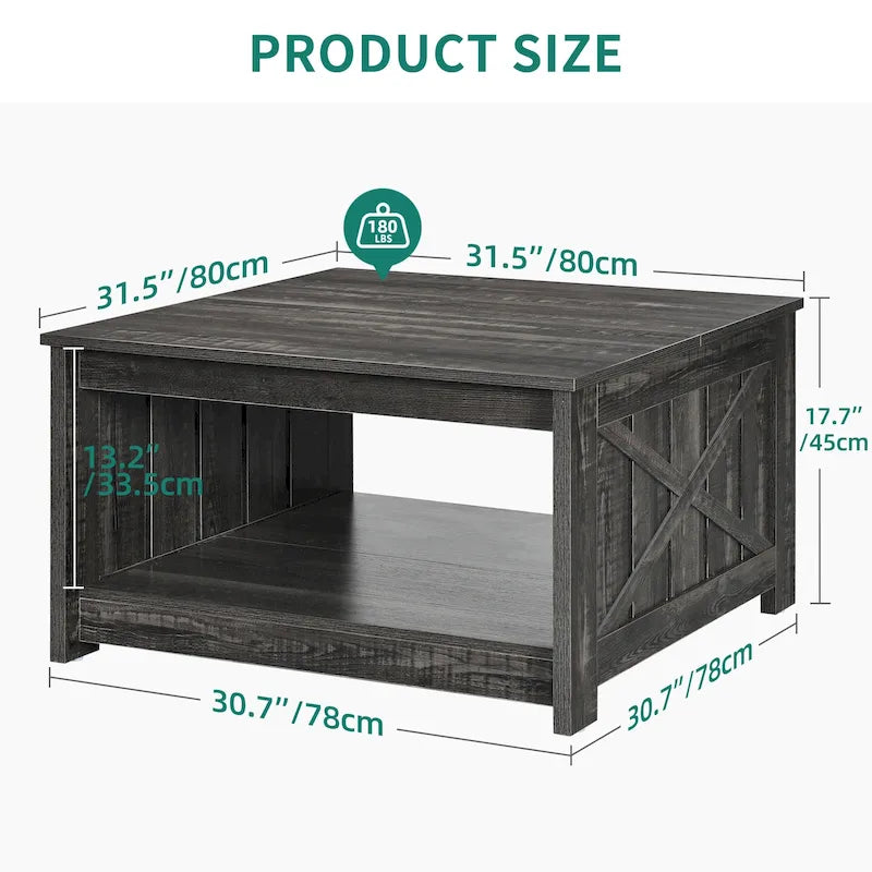 Modern Rustic Square Wood Coffee Table with Storage, Multi-Color