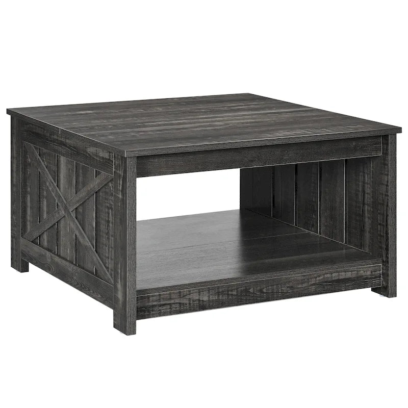 Modern Rustic Square Wood Coffee Table with Storage, Multi-Color