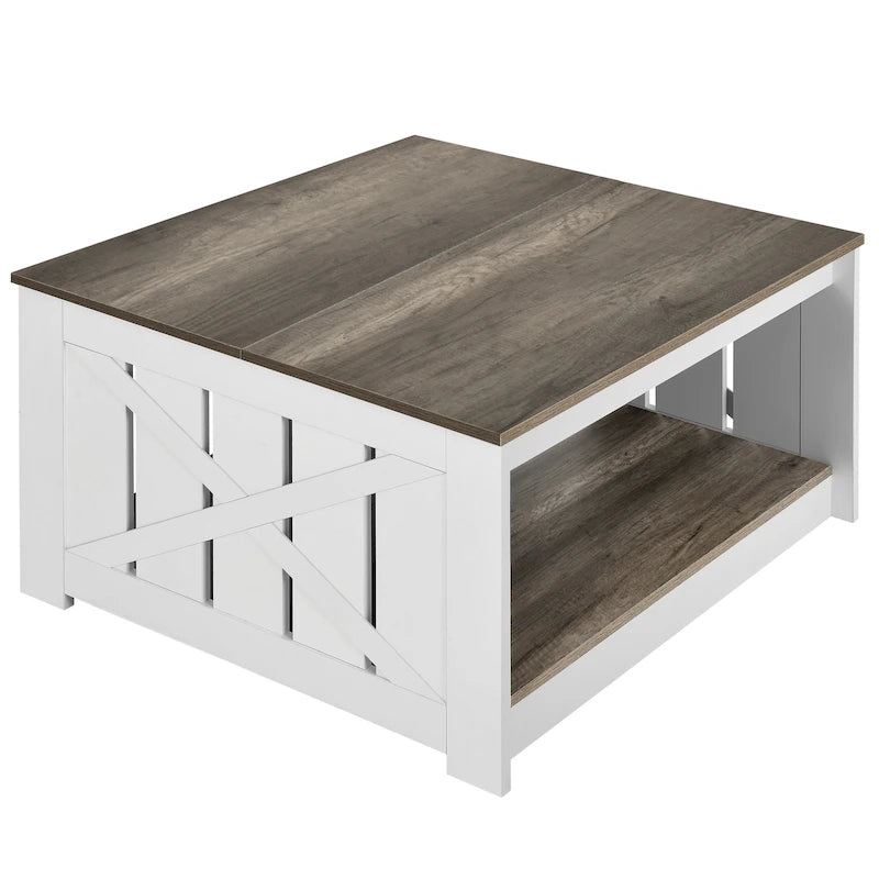 Modern Rustic Square Wood Coffee Table with Storage, Multi-Color