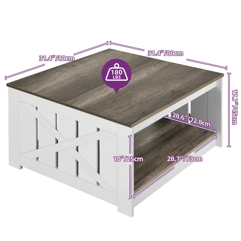 Modern Rustic Square Wood Coffee Table with Storage, Multi-Color