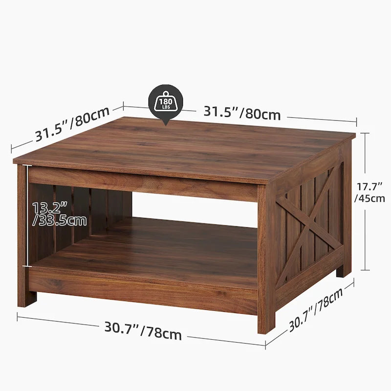 Modern Rustic Square Wood Coffee Table with Storage, Multi-Color
