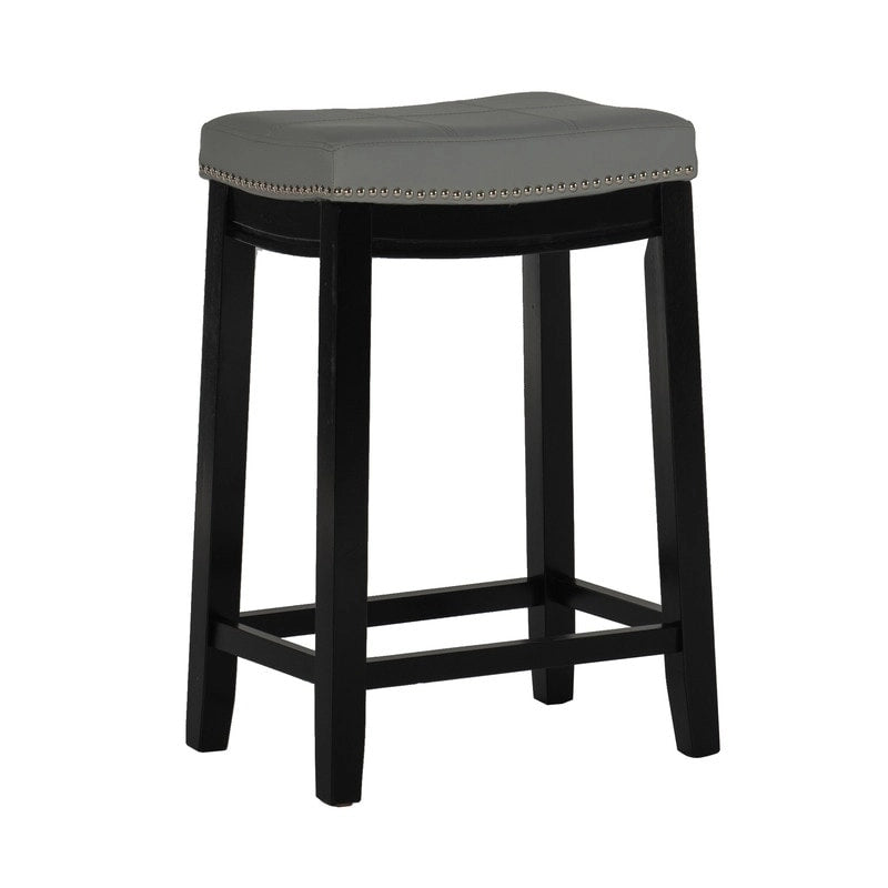 Backless Upholstered Counter Stool with Rubberwood Frame and Silver Nailhead Trim, Multi-Color