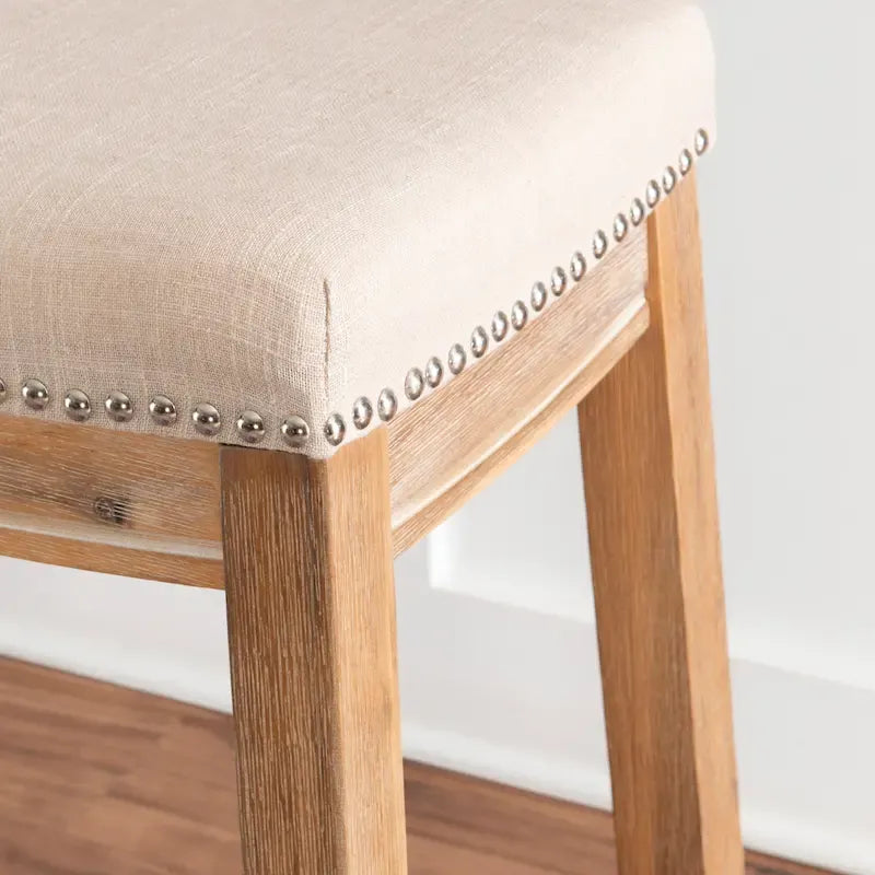 Backless Upholstered Counter Stool with Rubberwood Frame and Silver Nailhead Trim, Multi-Color