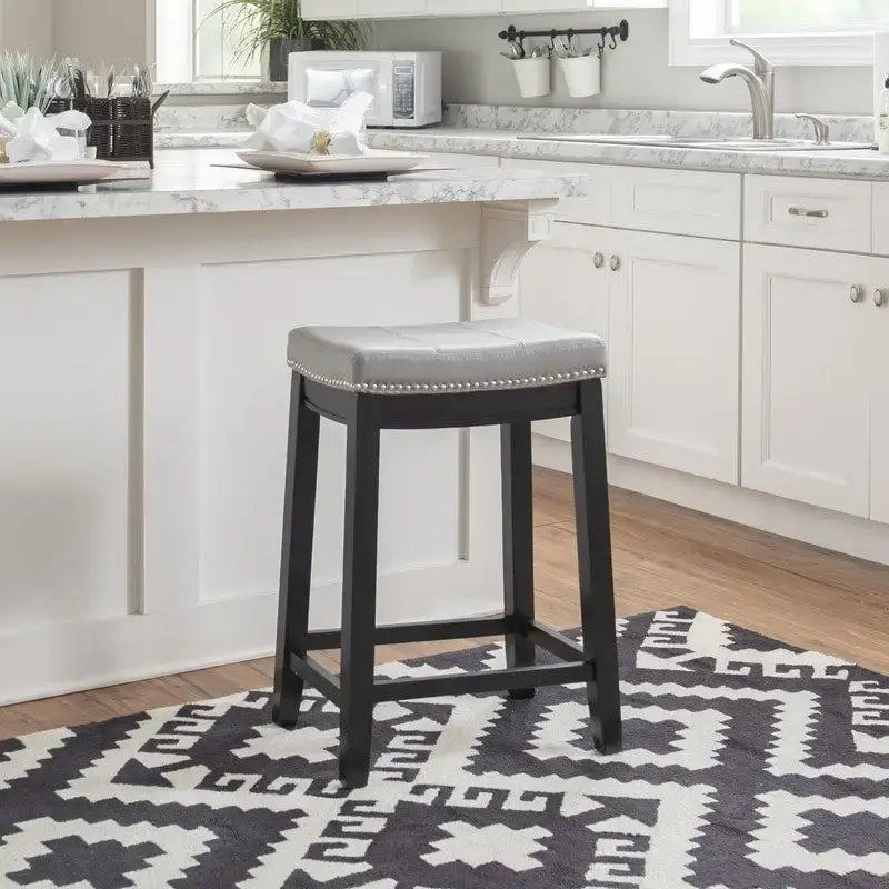 Backless Upholstered Counter Stool with Rubberwood Frame and Silver Nailhead Trim, Multi-Color