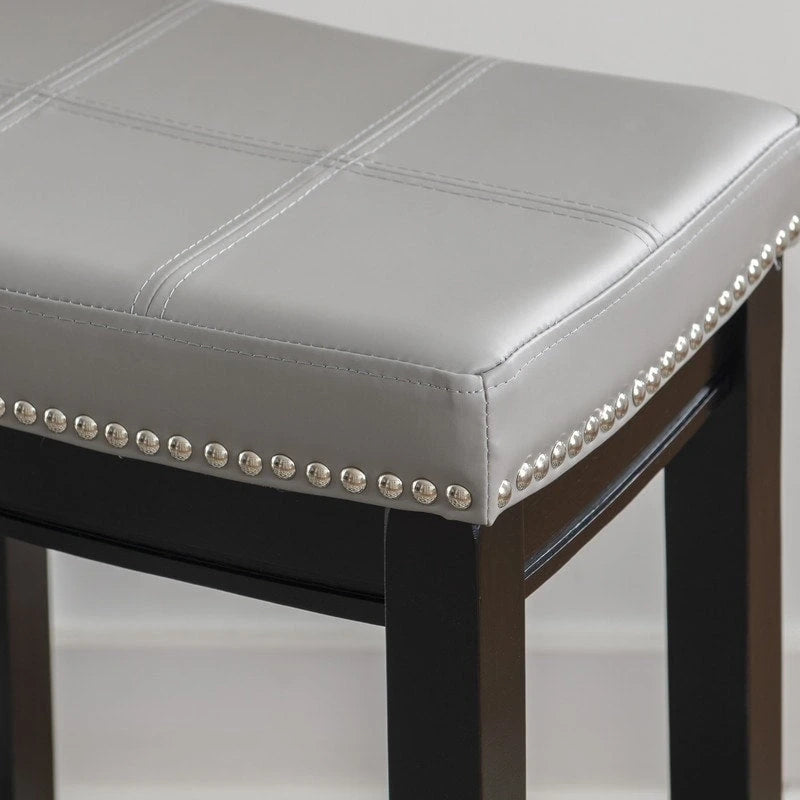 Backless Upholstered Counter Stool with Rubberwood Frame and Silver Nailhead Trim, Multi-Color