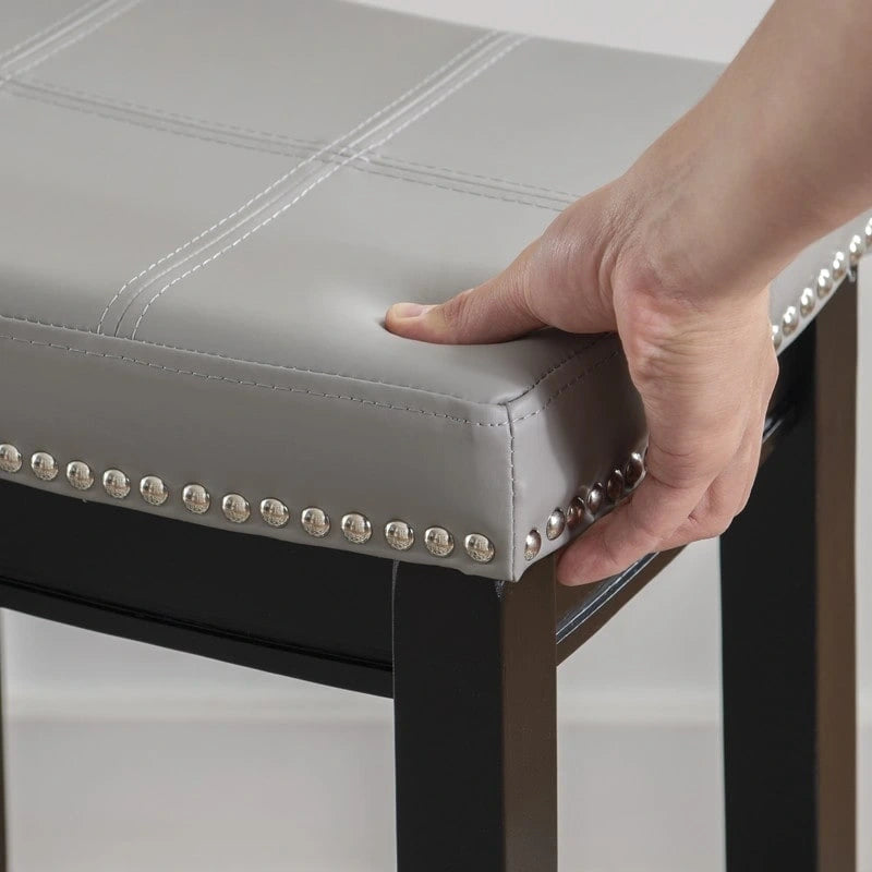 Backless Upholstered Counter Stool with Rubberwood Frame and Silver Nailhead Trim, Multi-Color