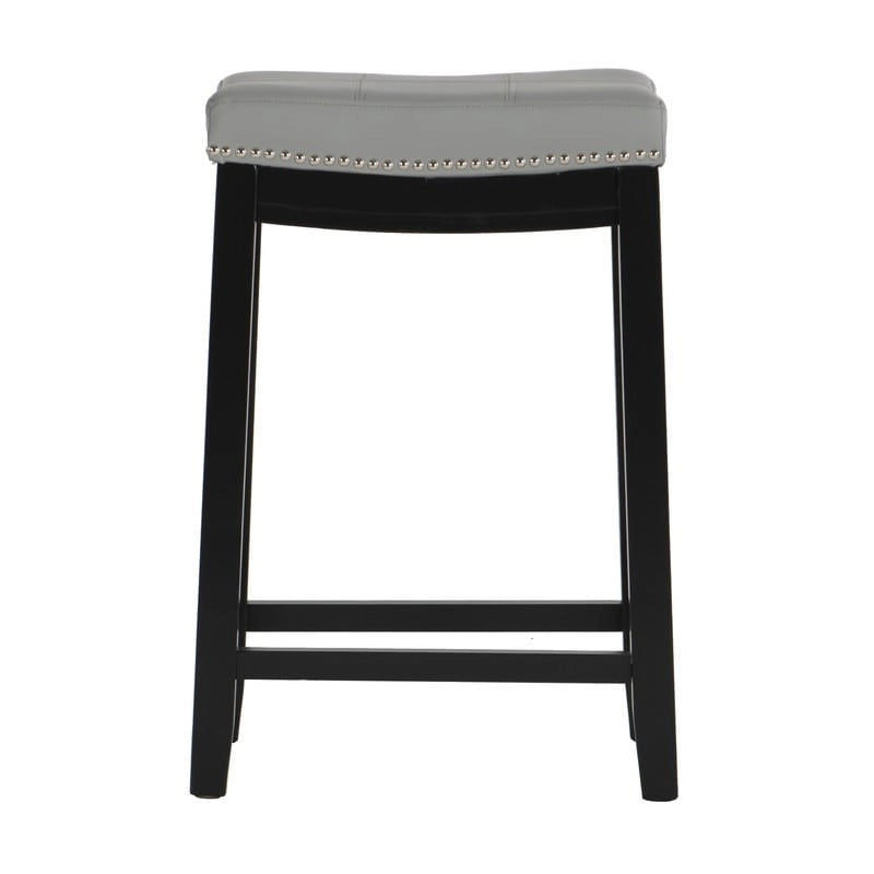Backless Upholstered Counter Stool with Rubberwood Frame and Silver Nailhead Trim, Multi-Color