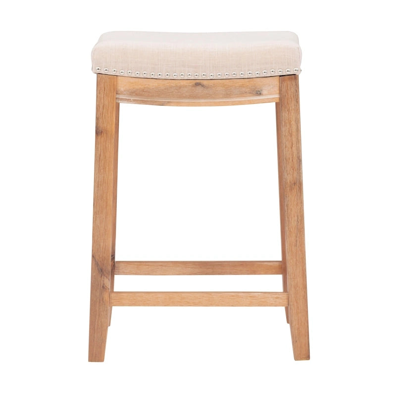 Backless Upholstered Counter Stool with Rubberwood Frame and Silver Nailhead Trim, Multi-Color