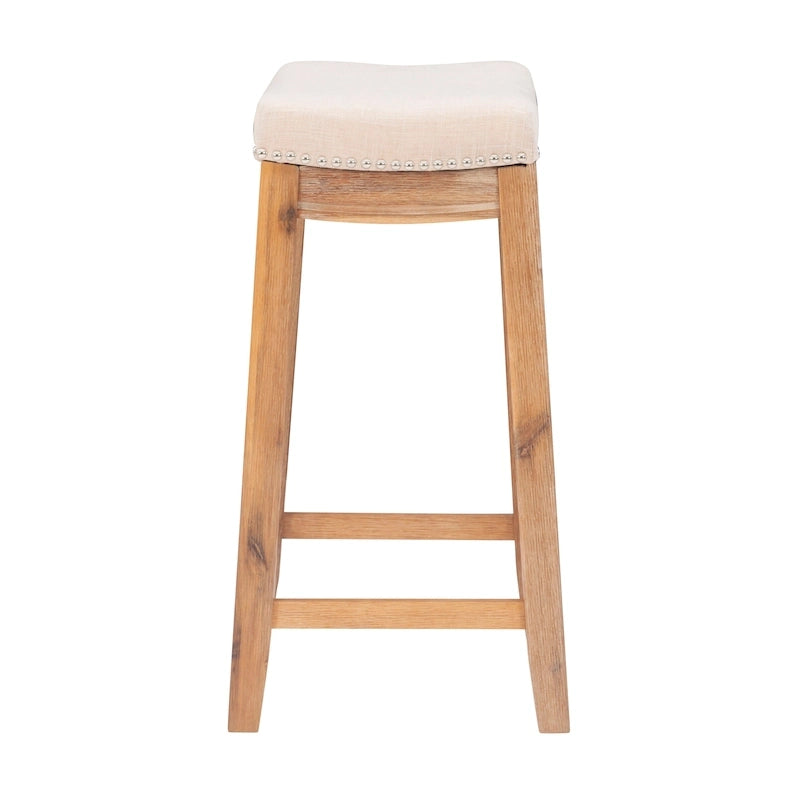 Backless Upholstered Counter Stool with Rubberwood Frame and Silver Nailhead Trim, Multi-Color