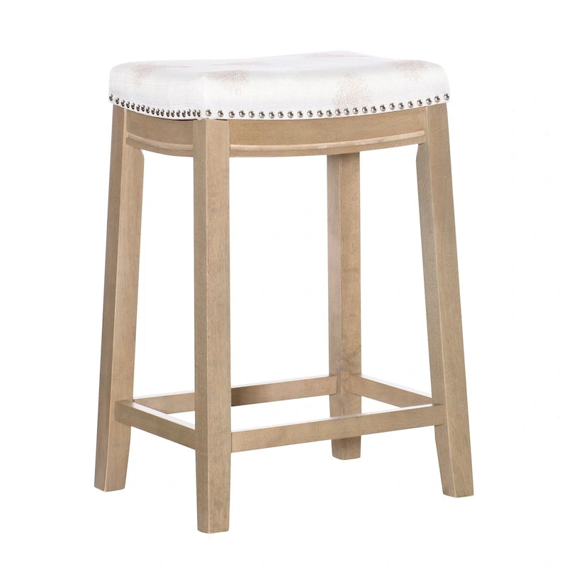 Backless Upholstered Counter Stool with Rubberwood Frame and Silver Nailhead Trim, Multi-Color