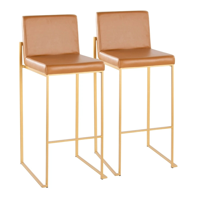 Contemporary High Back Upholstered Bar Stool with Metal Frame, Set of 2, Multi-Color