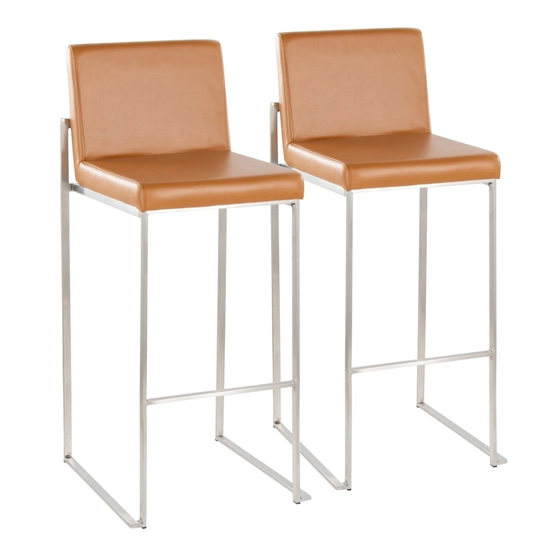 Contemporary High Back Upholstered Bar Stool with Metal Frame, Set of 2, Multi-Color
