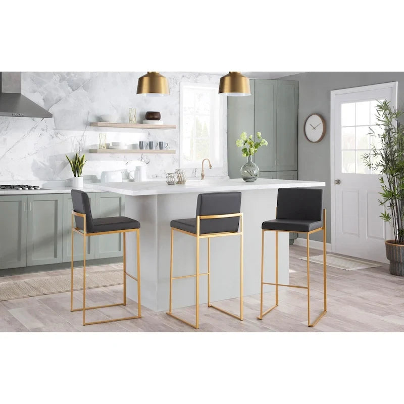 Contemporary High Back Upholstered Bar Stool with Metal Frame, Set of 2, Multi-Color