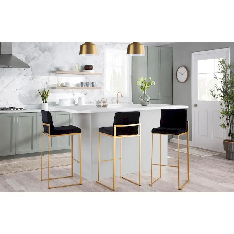 Contemporary High Back Upholstered Bar Stool with Metal Frame, Set of 2, Multi-Color