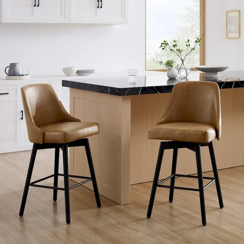 Mid-Century Modern Upholstered Counter Height Swivel Barstool with Footrest, Set of 2, Multi-Color