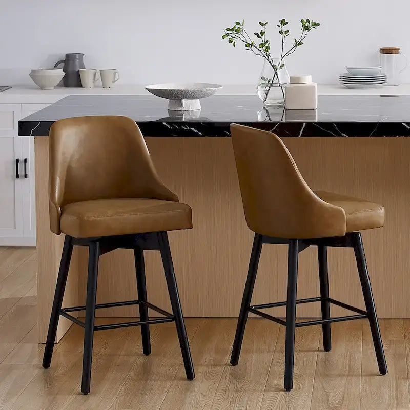 Mid-Century Modern Upholstered Counter Height Swivel Barstool with Footrest, Set of 2, Multi-Color