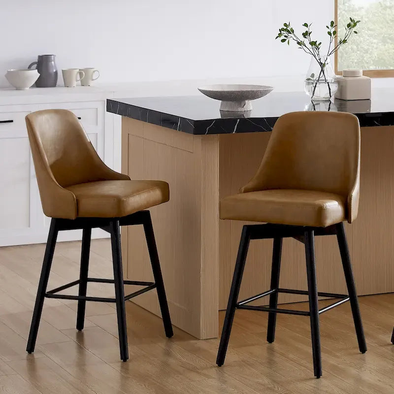 Mid-Century Modern Upholstered Counter Height Swivel Barstool with Footrest, Set of 2, Multi-Color