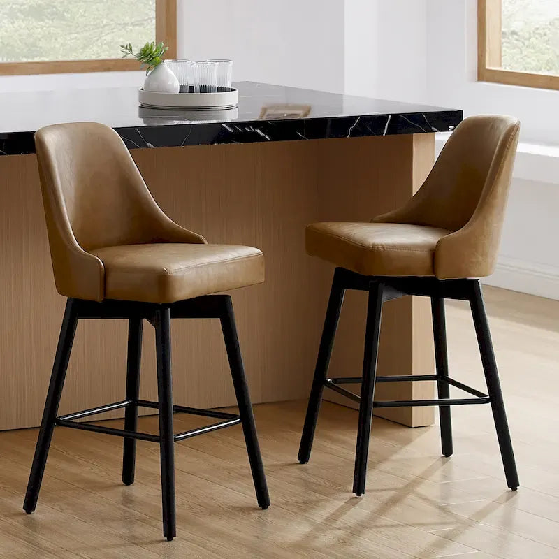 Mid-Century Modern Upholstered Counter Height Swivel Barstool with Footrest, Set of 2, Multi-Color