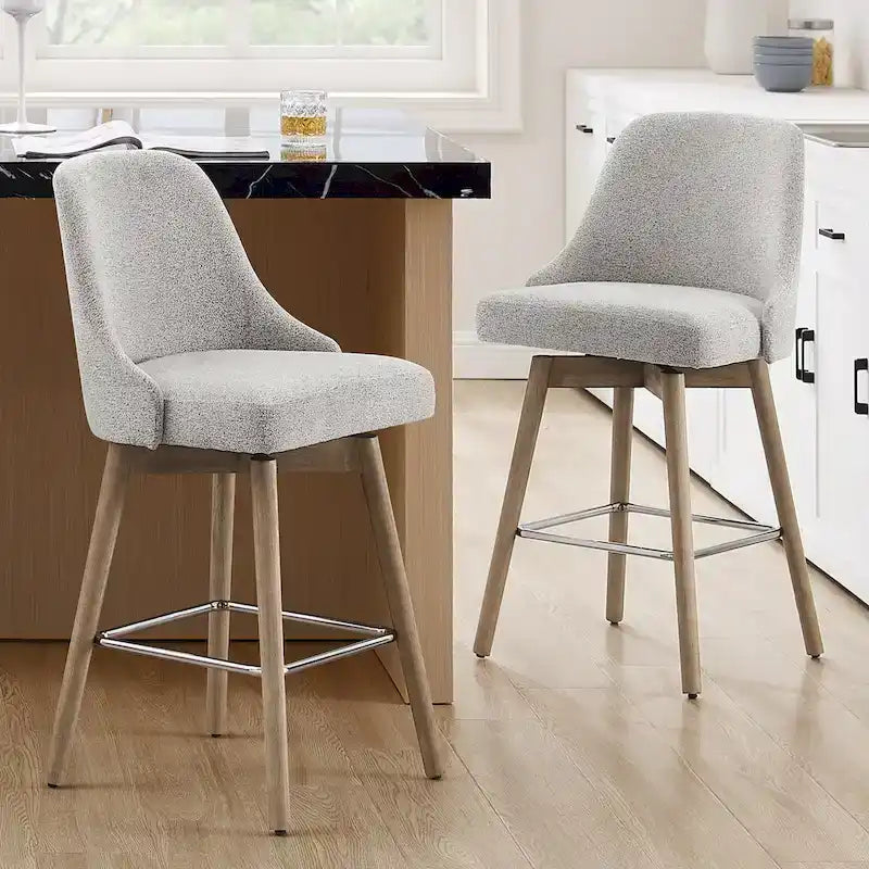 Mid-Century Modern Upholstered Counter Height Swivel Barstool with Footrest, Set of 2, Multi-Color