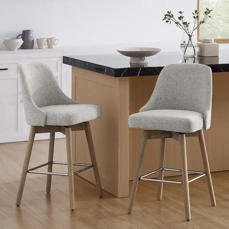 Mid-Century Modern Upholstered Counter Height Swivel Barstool with Footrest, Set of 2, Multi-Color