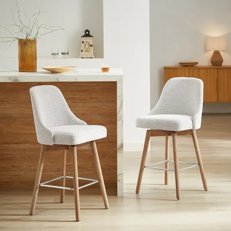 Mid-Century Modern Upholstered Counter Height Swivel Barstool with Footrest, Set of 2, Multi-Color