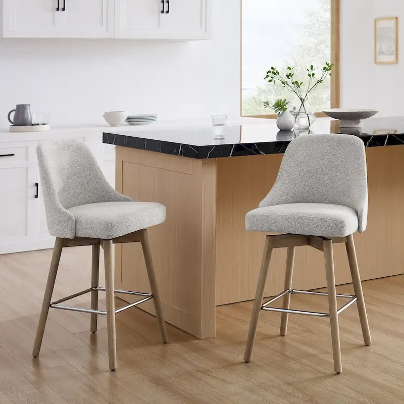 Mid-Century Modern Upholstered Counter Height Swivel Barstool with Footrest, Set of 2, Multi-Color