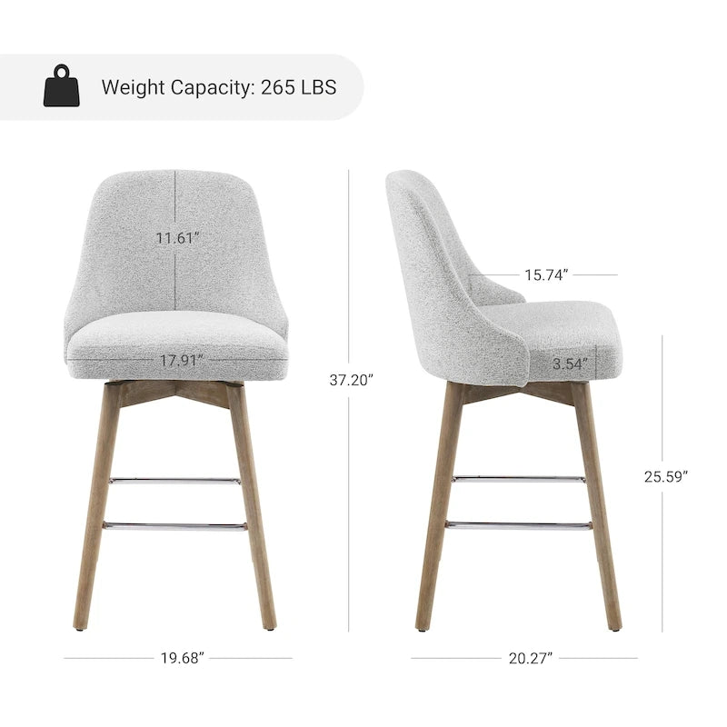 Mid-Century Modern Upholstered Counter Height Swivel Barstool with Footrest, Set of 2, Multi-Color