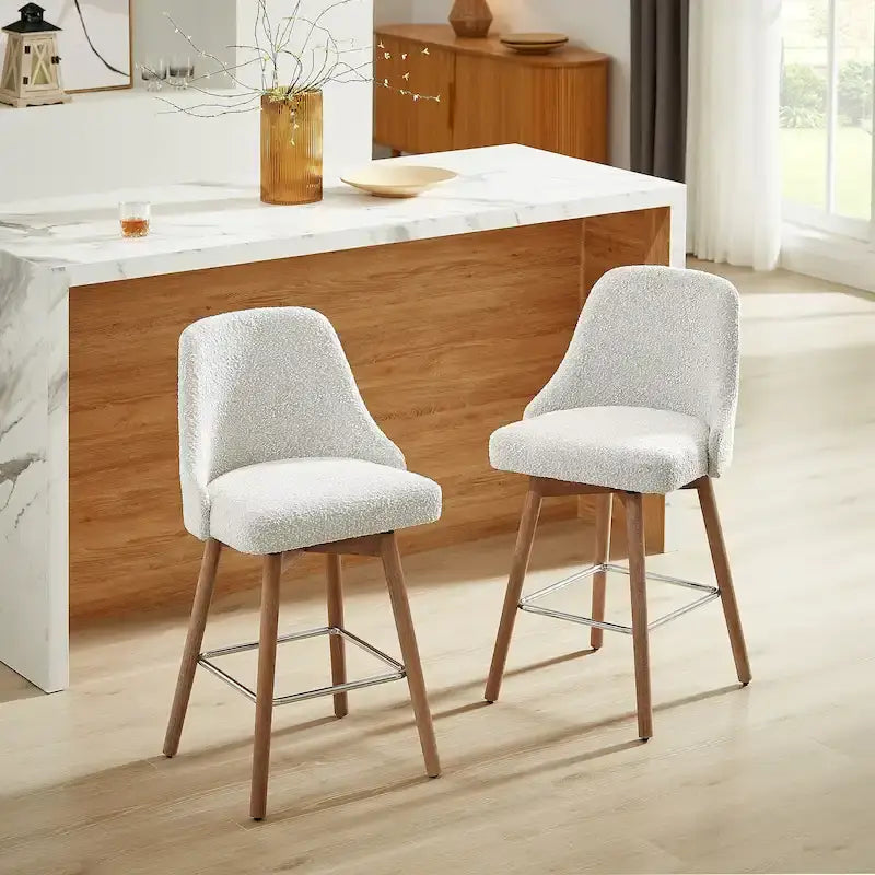 Mid-Century Modern Upholstered Counter Height Swivel Barstool with Footrest, Set of 2, Multi-Color
