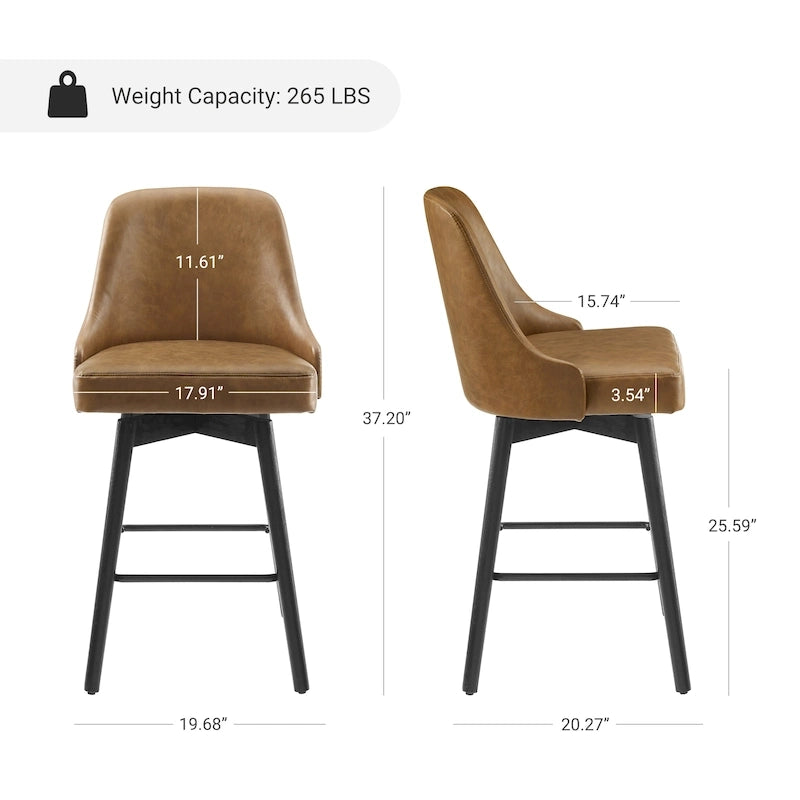 Mid-Century Modern Upholstered Counter Height Swivel Barstool with Footrest, Set of 2, Multi-Color