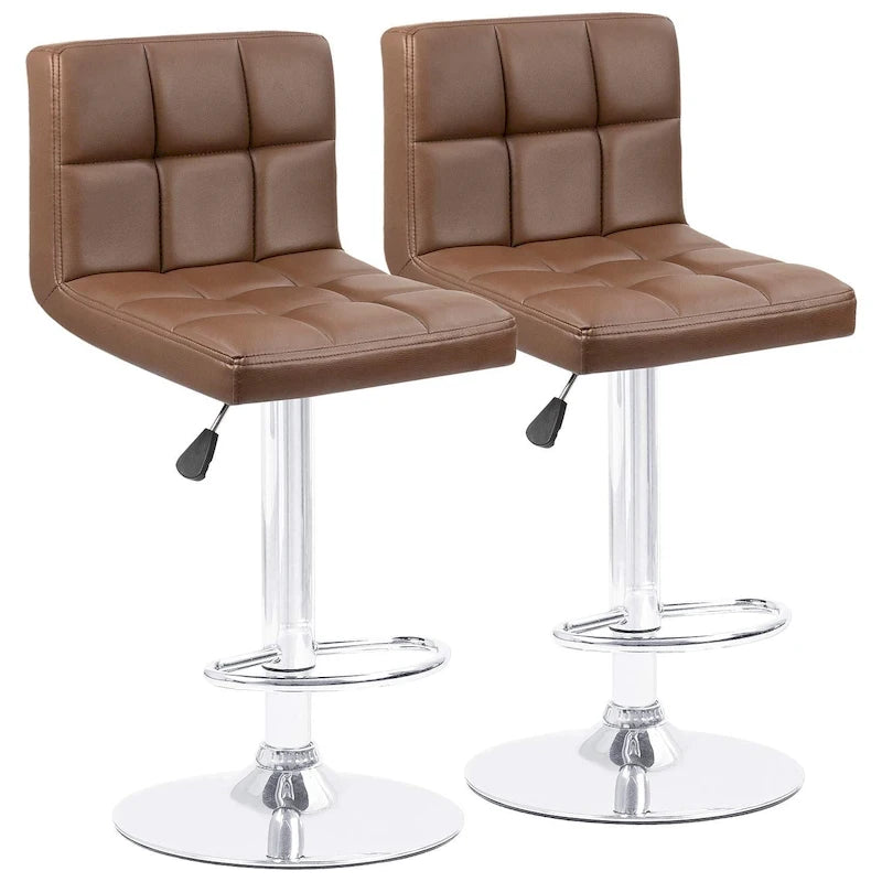 Height Adjustable Armless Swivel PU Leather Bar Stool with Chrome Base, Set of 2, Multi-Color