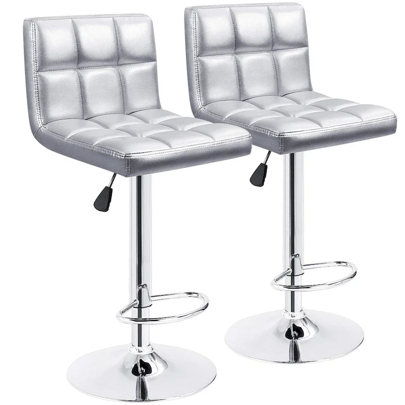 Height Adjustable Armless Swivel PU Leather Bar Stool with Chrome Base, Set of 2, Multi-Color
