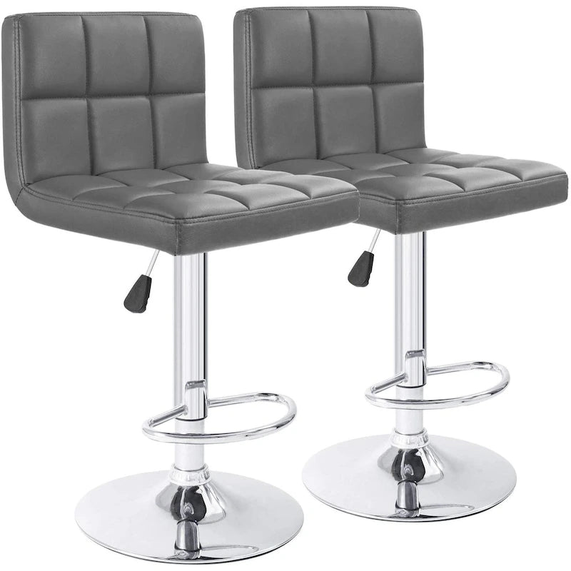 Height Adjustable Armless Swivel PU Leather Bar Stool with Chrome Base, Set of 2, Multi-Color